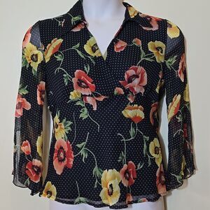 Vintage Y2K Silk Babydoll Top Floral Polka Dot Rockabilly Retro Fairy Pin-up